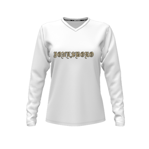 [FTLVCFWH-FYXS-LOGO2] Decker Comfort T-Shirt (Female Youth XS, White, V Neck, Logo 2, Long Sleeve)