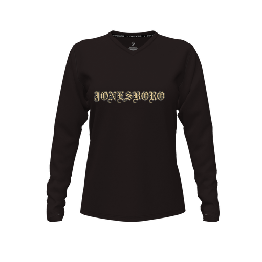 [CUS-DFW-TEES-PER-VNK-LSL-BLK-FYXS-LOGO2] Decker Performance T-Shirt (Female Youth XS, Black, V Neck, Logo 2, Long Sleeve)