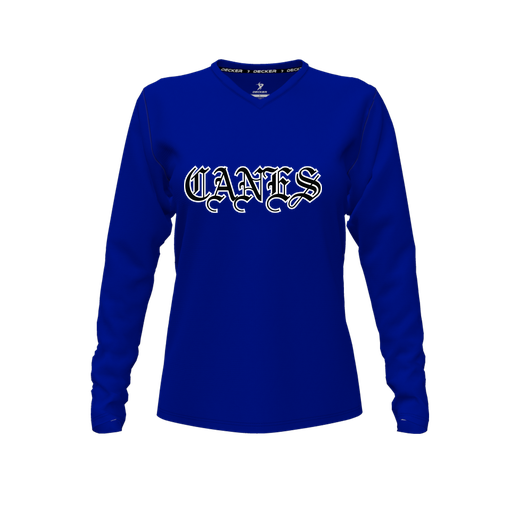 [FTLVPTRY-FYXS-LOGO1] Decker Performance T-Shirt (Female Youth XS, Royal, V Neck, Logo 1, Long Sleeve)