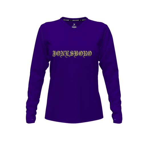 [CUS-DFW-TEES-PER-VNK-LSL-PUR-FYXS-LOGO2] Decker Performance T-Shirt (Female Youth XS, Purple, V Neck, Logo 2, Long Sleeve)